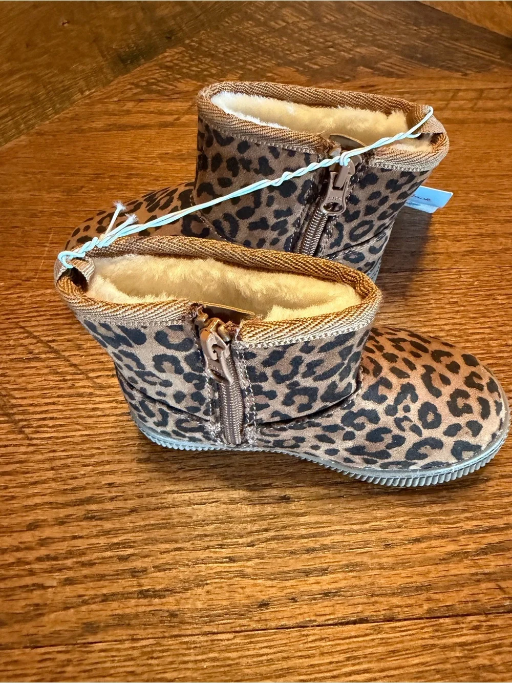 Cat & Jack Leopard Print Faux Fur Lined Ankle Boots - Tan/Black Sz 8